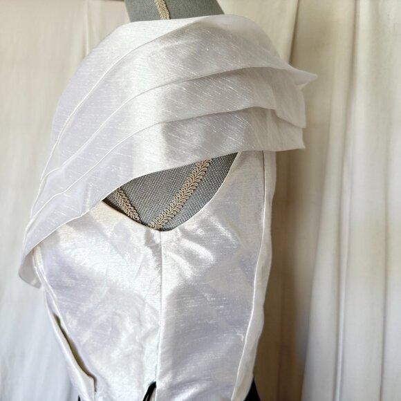 BB Collections Blk white Off Shoulder Crepe Twisted Front Taffeta Gown Dress 8 - Picture 4 of 7